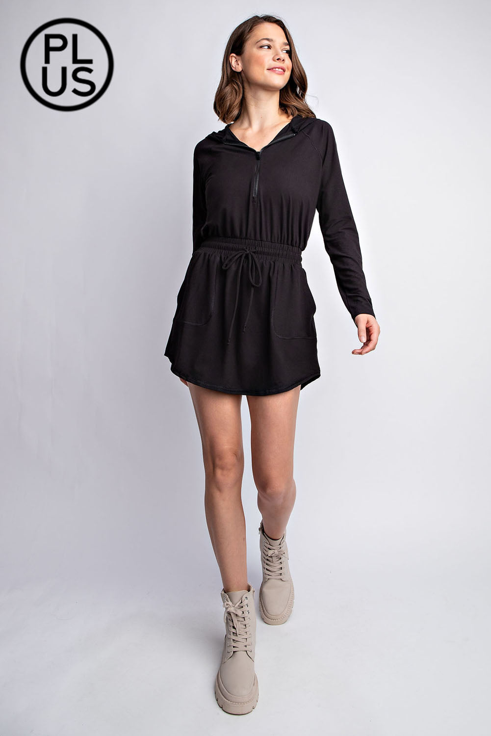 Plus Size Butter Long Sleeve Romper With Hoodie