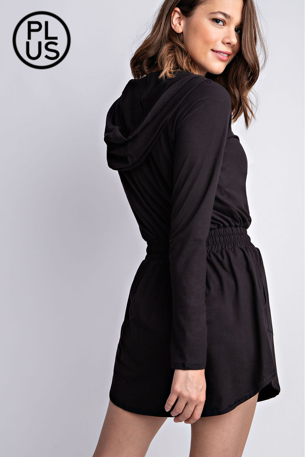 Plus Size Butter Long Sleeve Romper With Hoodie