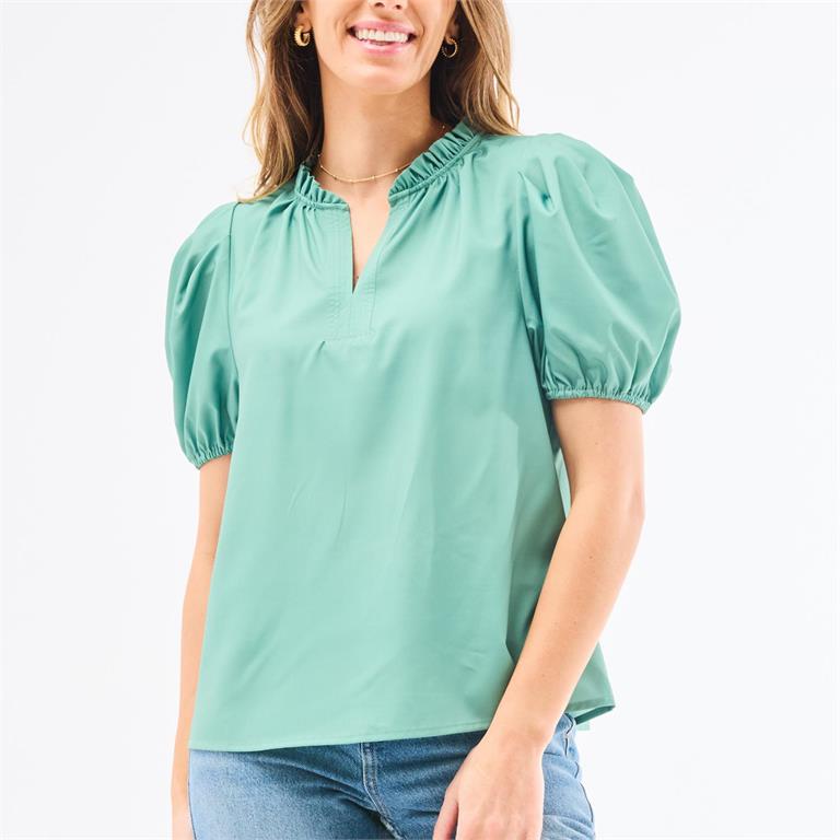 light green sage blouse with puff sleeves