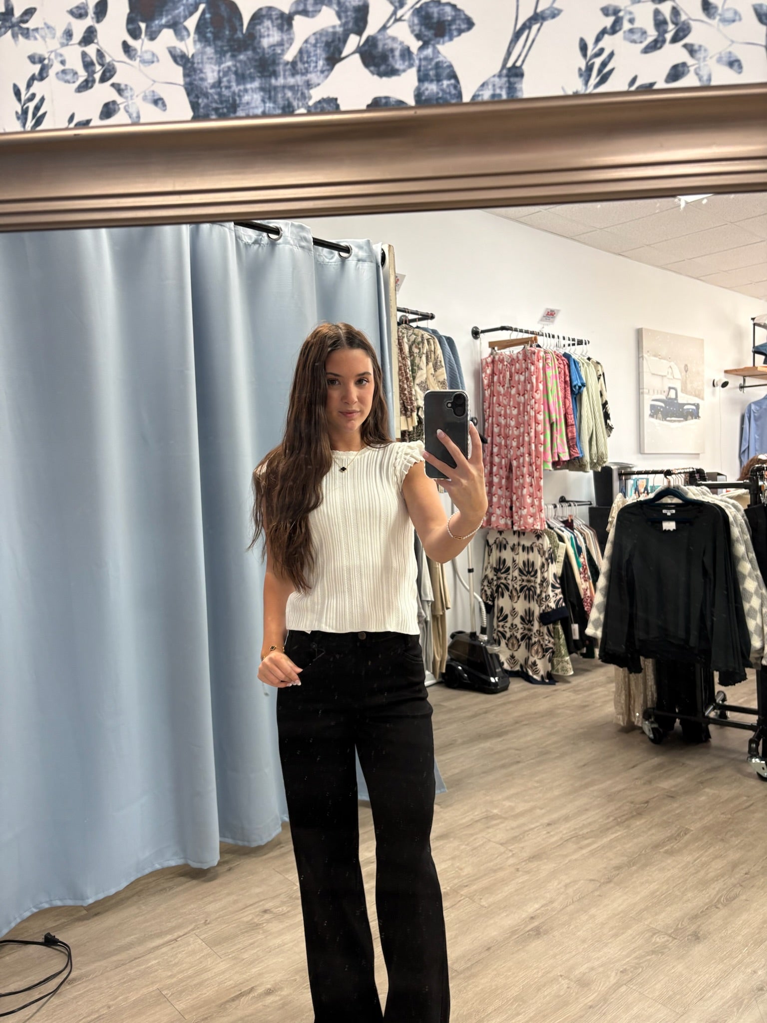 SKIES ARE BLUE WHITE RUFFLE SWEATER TOP