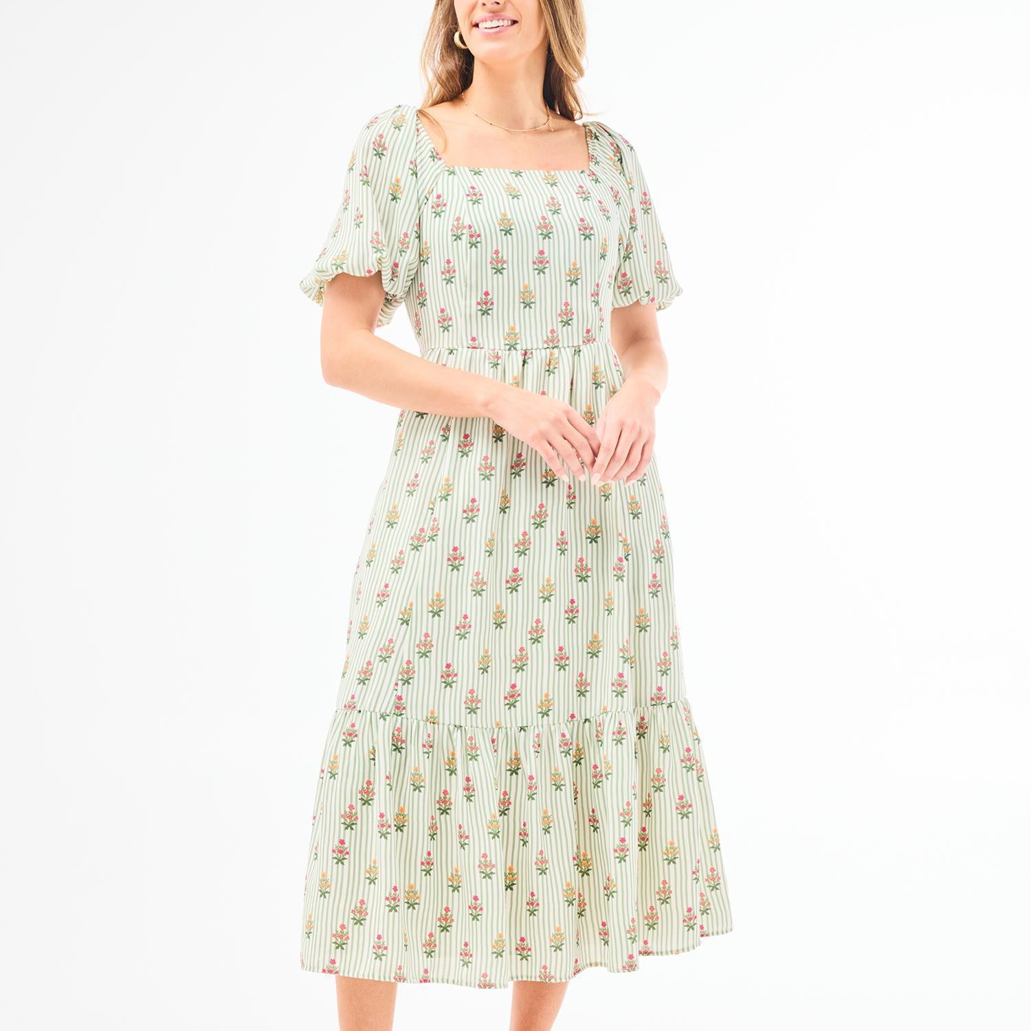 light green long floral dress