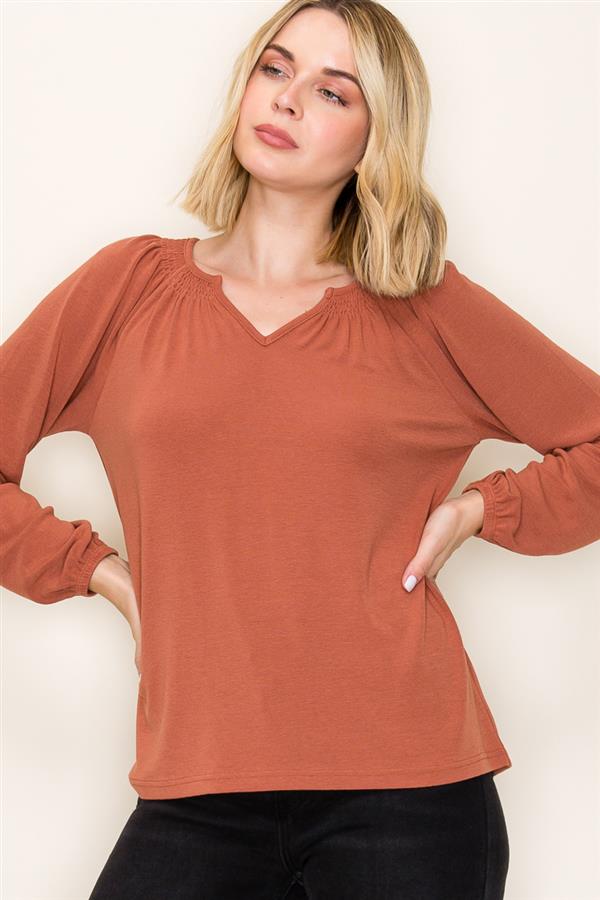 rust colored longsleeve blouse