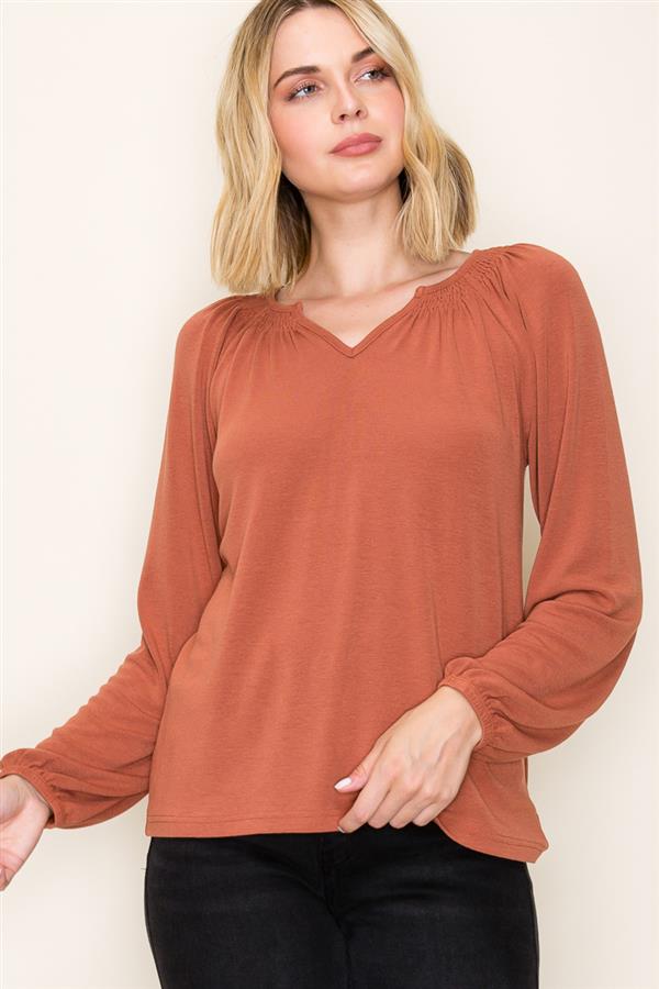 rust colored longsleeve blouse
