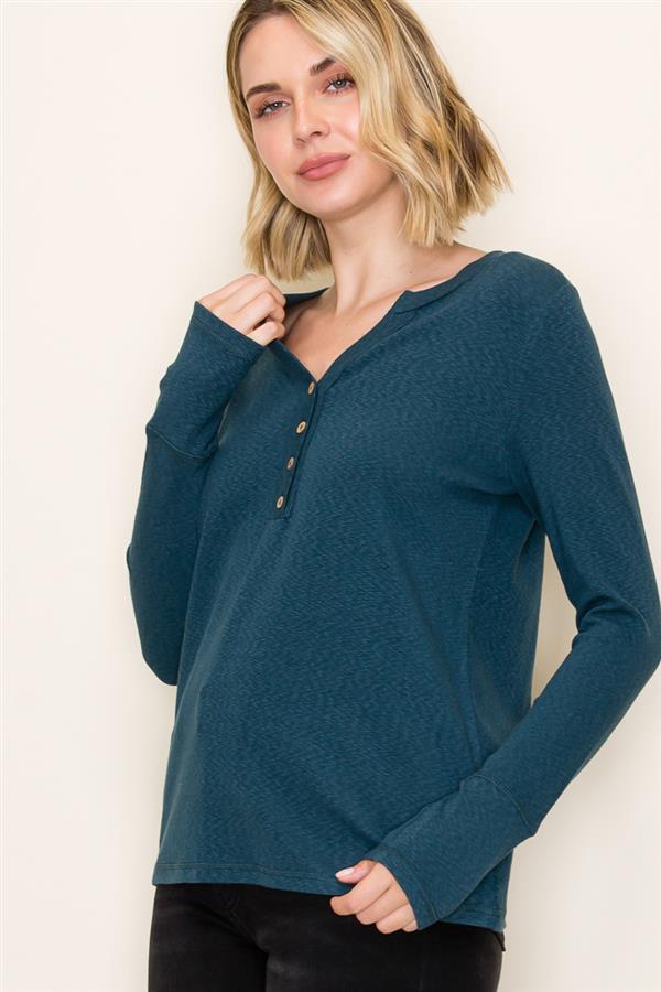 dark jade longsleeve top with buttons on front