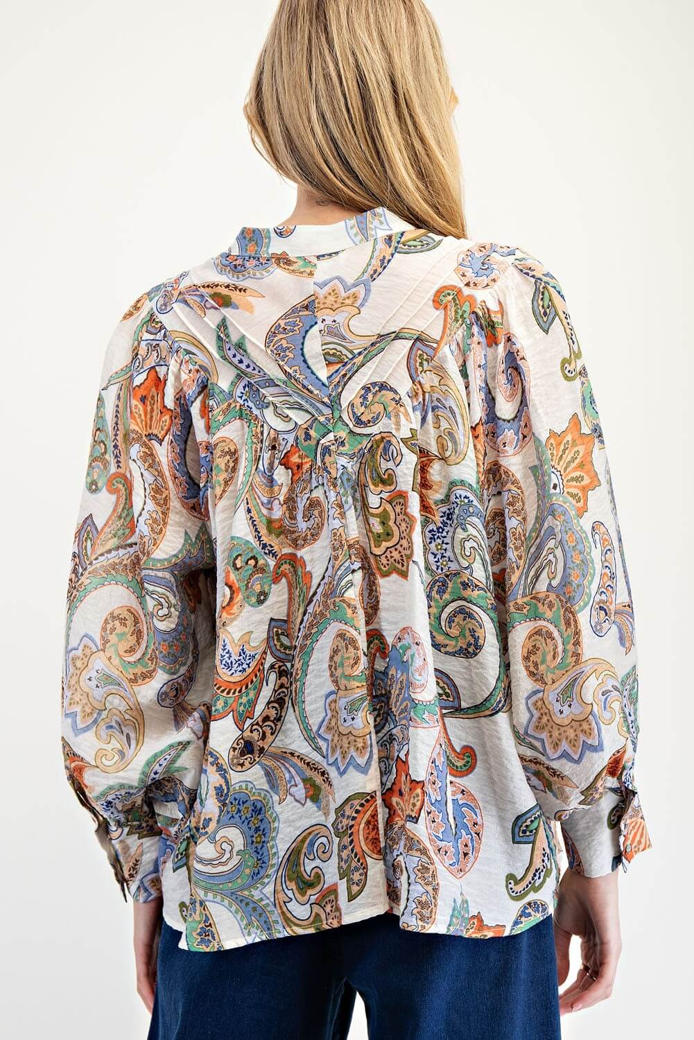 Majestic Paisley Bubble Sleeve Blouse