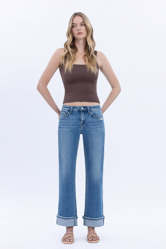 Lovervet "Delicate Gleam" Mid Rise Cuffed Ankle Slim Wide Leg Jean