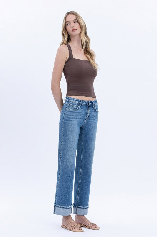 Lovervet "Delicate Gleam" Mid Rise Cuffed Ankle Slim Wide Leg Jean