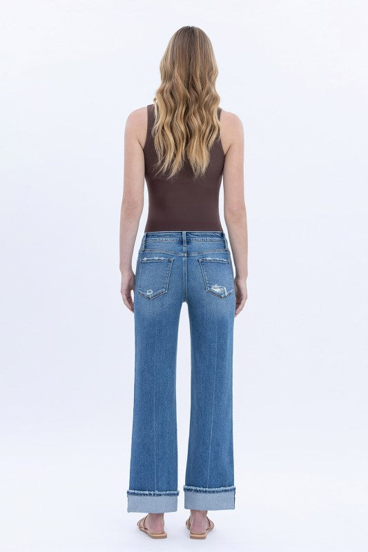 Lovervet "Delicate Gleam" Mid Rise Cuffed Ankle Slim Wide Leg Jean