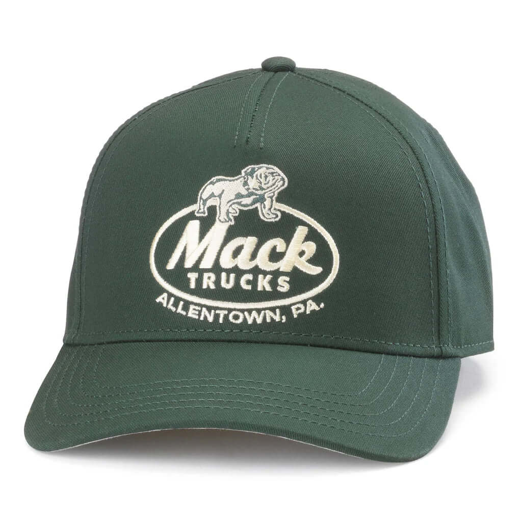 Green Trucker Hat with the Mack Trucks logo on it