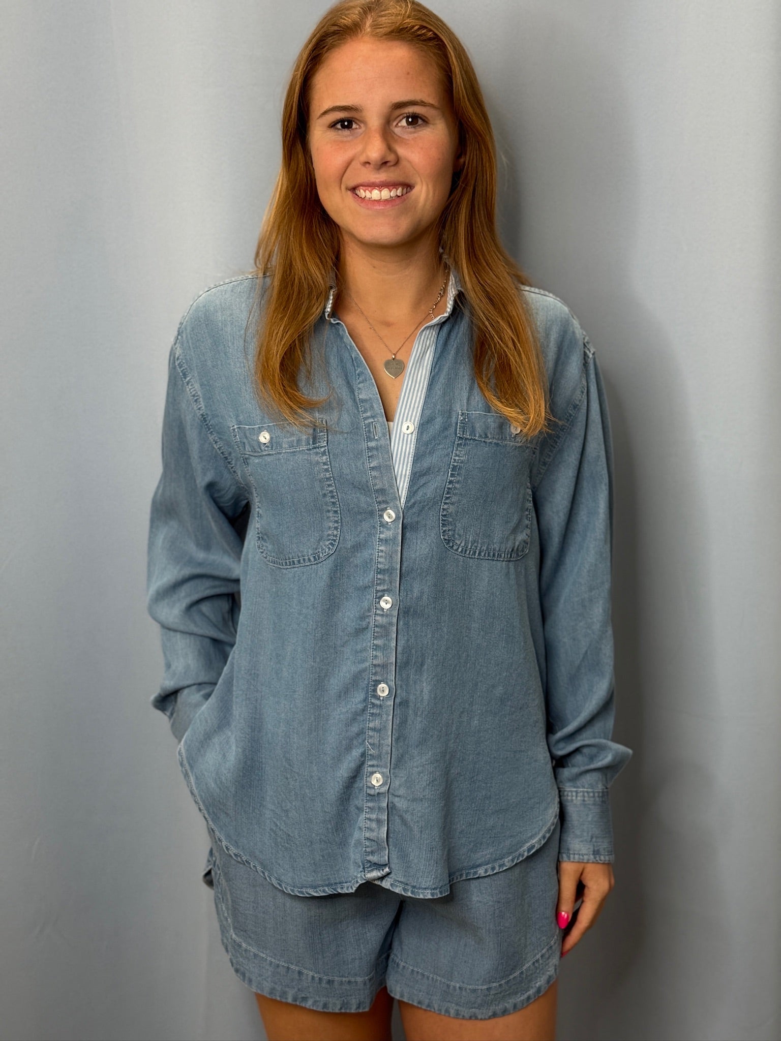 Skies are Blue Chambray Button Down