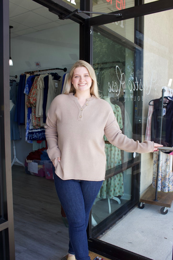 4 button beige henley sweater