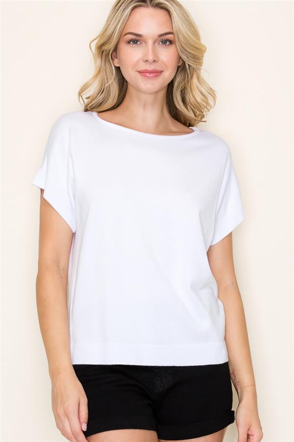 wide crew neck short sleeve sweater