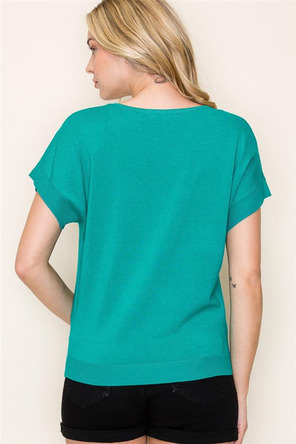 wide crew neck short sleeve sweater
