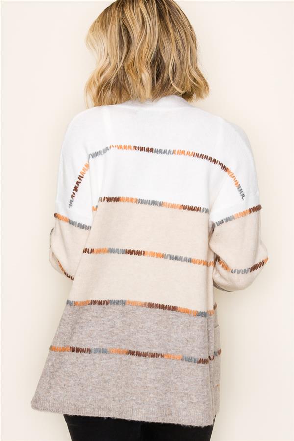 color block white and beige cardigan
