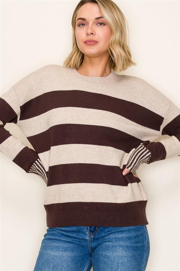 striped brown and beige sweater