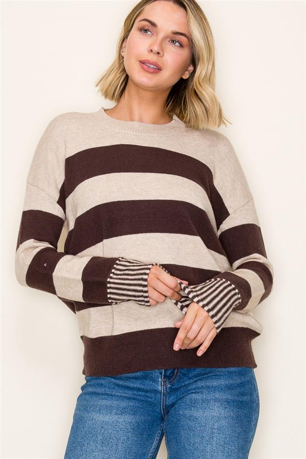 striped brown and beige sweater