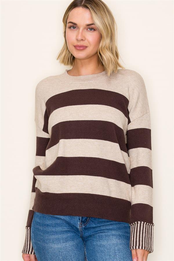 striped brown and beige sweater
