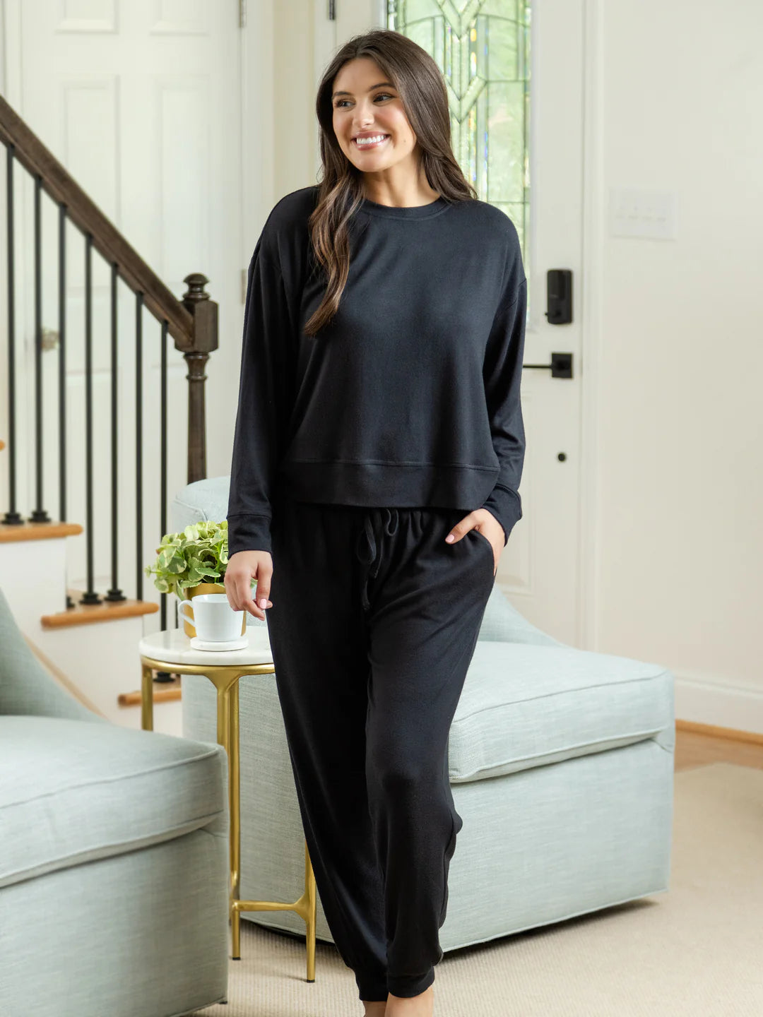black longsleeve pant loungewear set