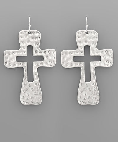 Hammered Open Cross Earrings