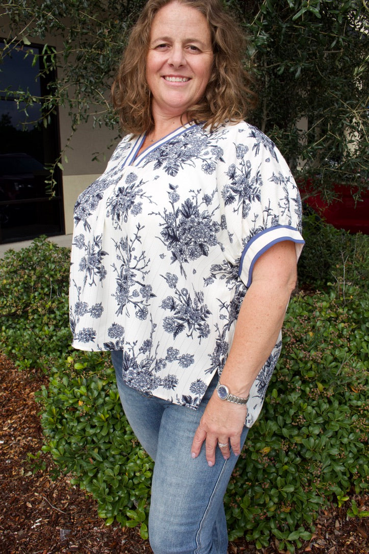 The Bluewood Blooms Dolman Top