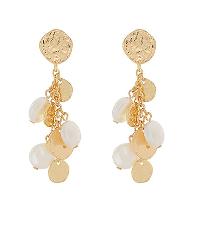 Hammered Disk & Pearl Earrings