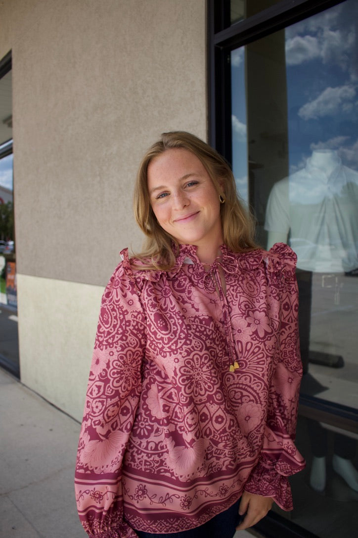 mauve patterned longsleeve blouse