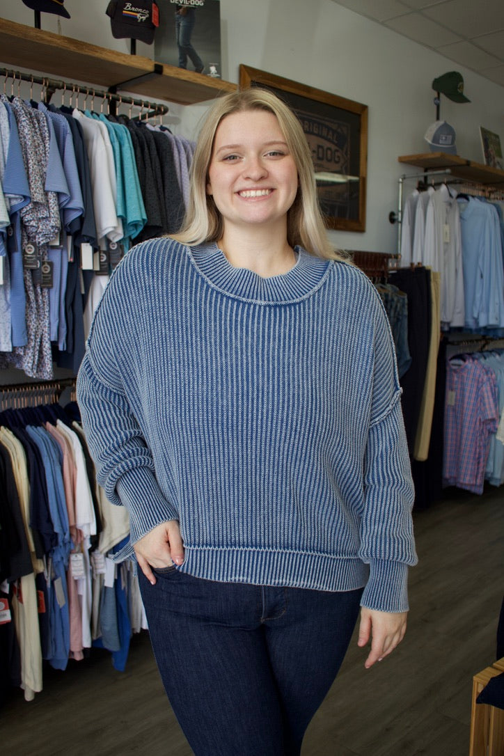 blue oversized sweater