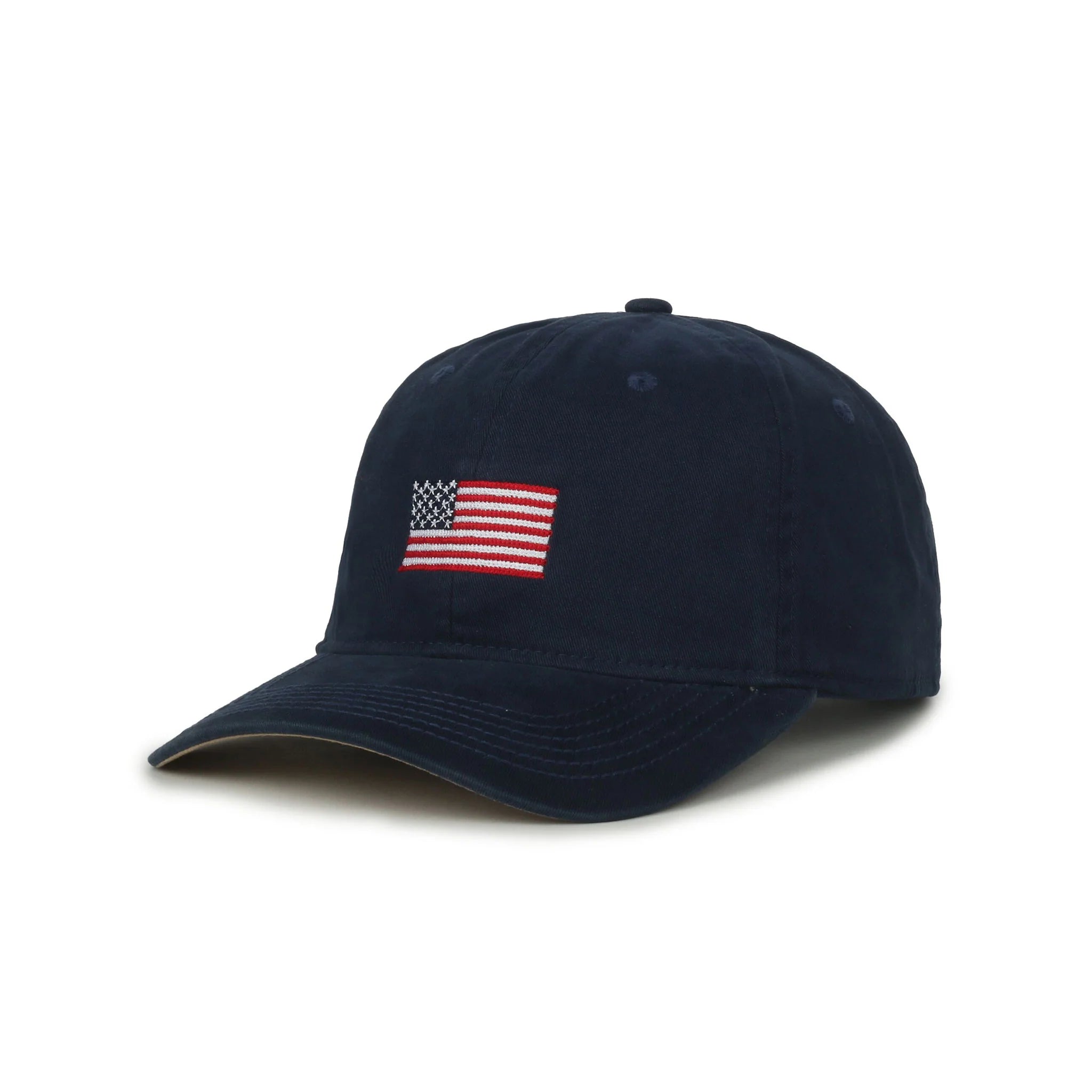 navy hat with american flag on front