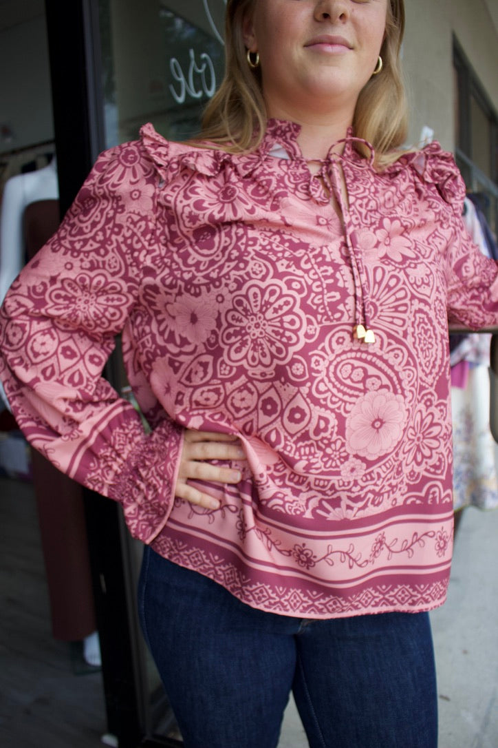 mauve patterned longsleeve blouse