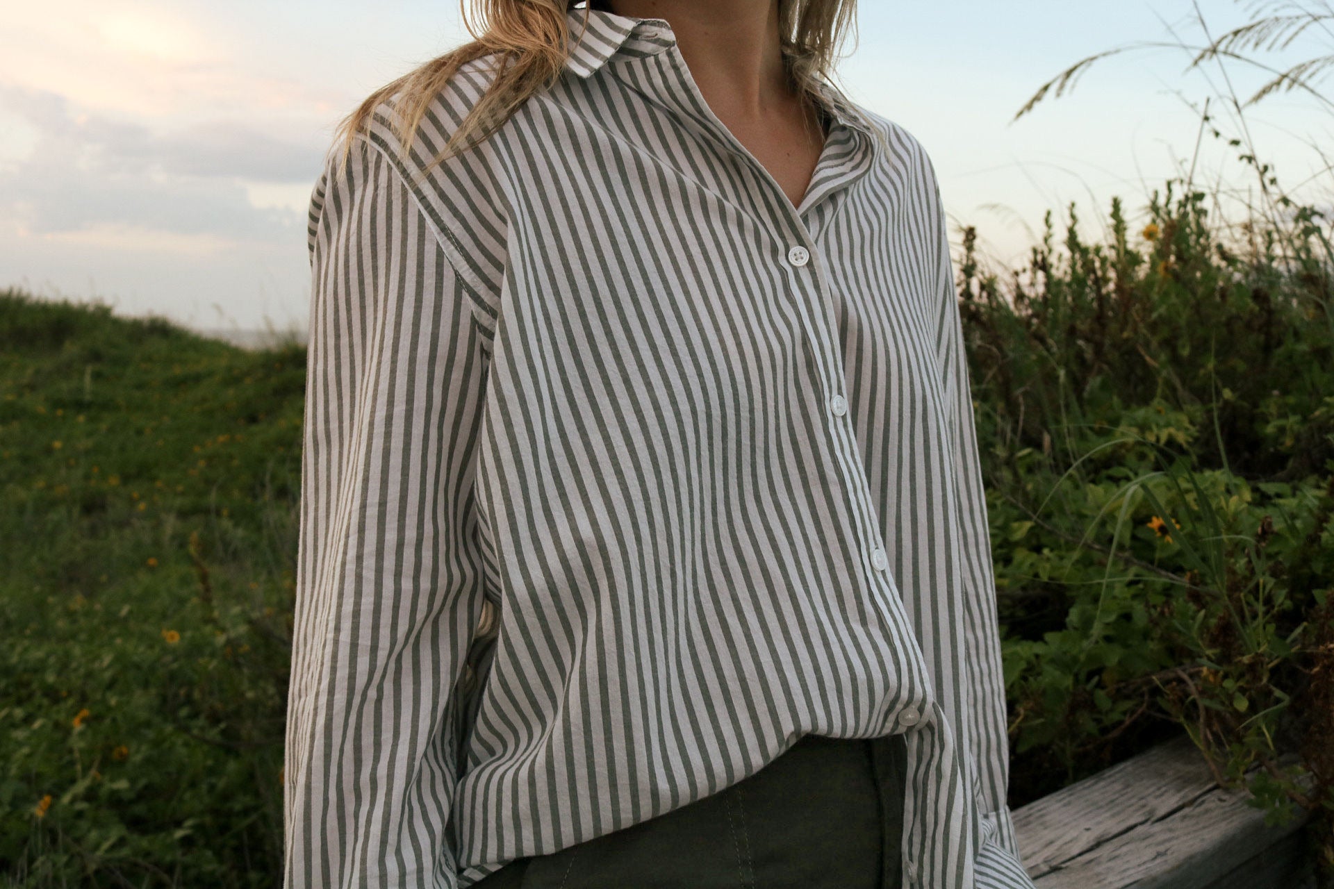 Crane Striped Woven Shirt Green