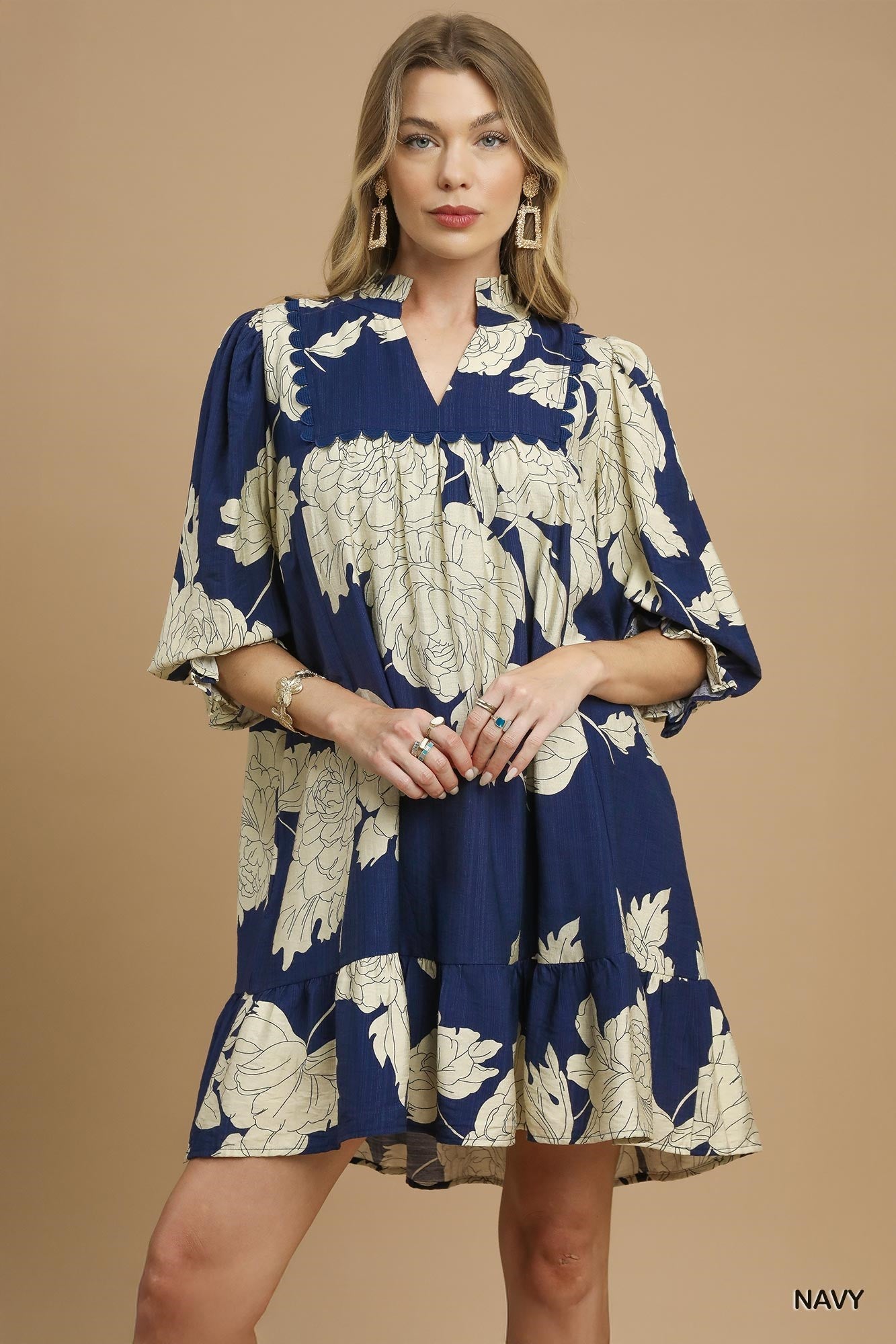 flowy floral babydoll dress navy