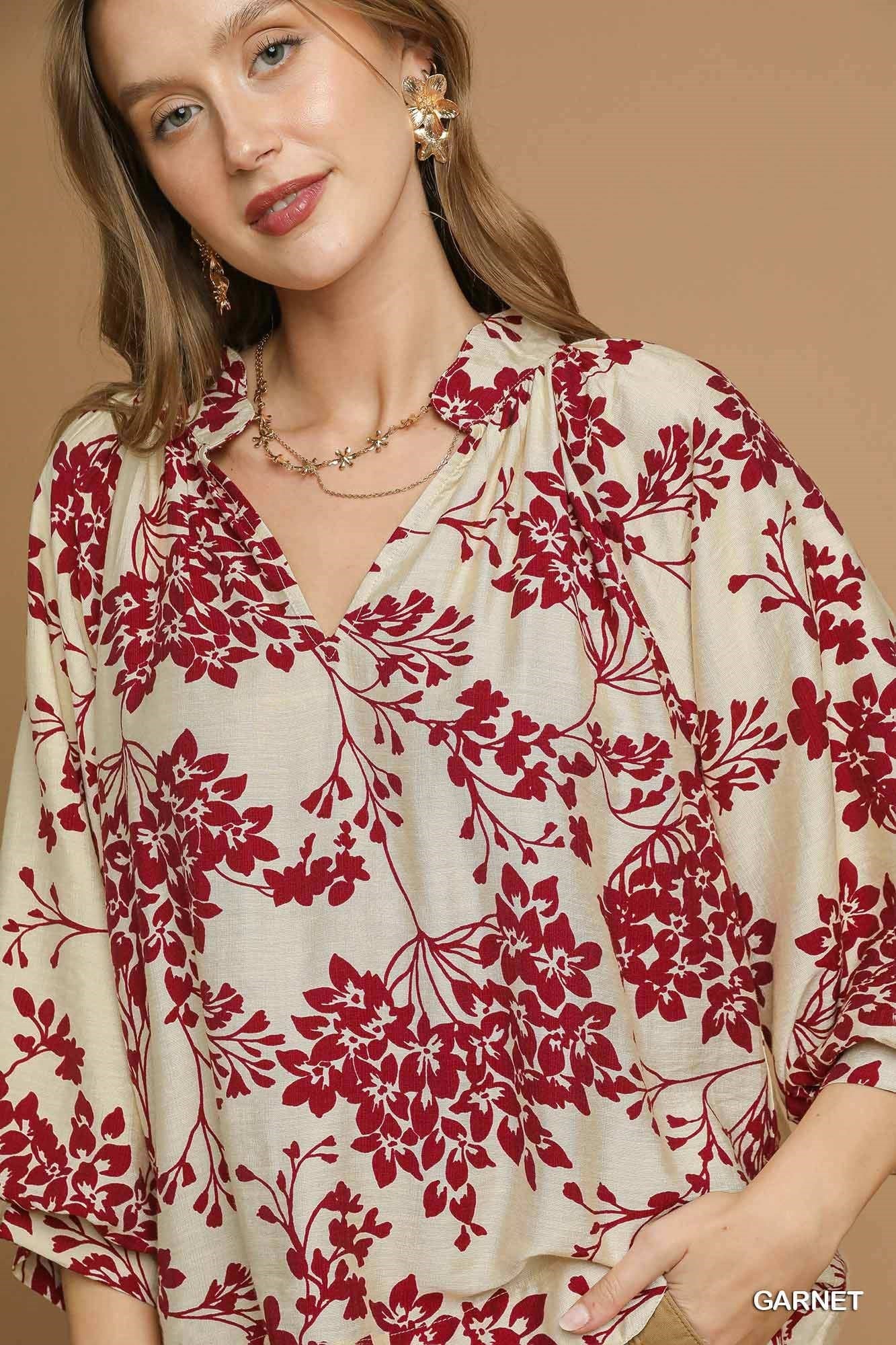 cream and red cherry blossom blouse
