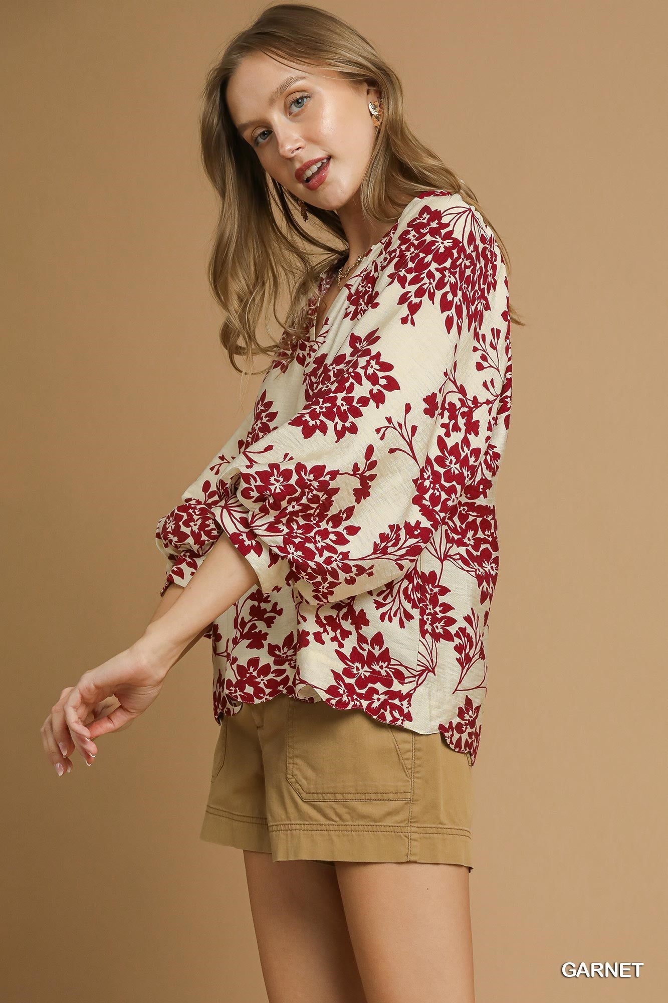 cream and red cherry blossom blouse