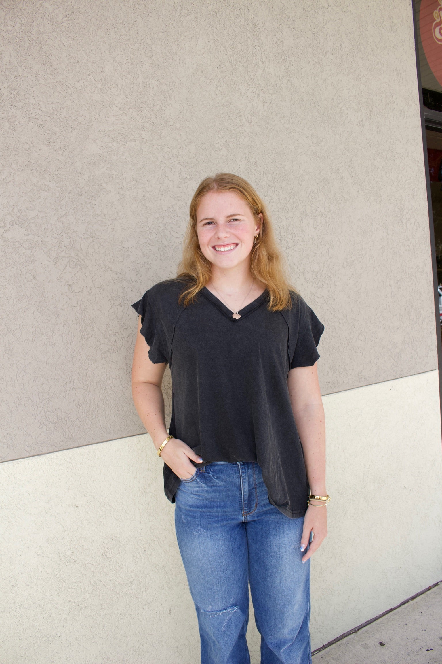 Maren Vintage Ruffle Top Black