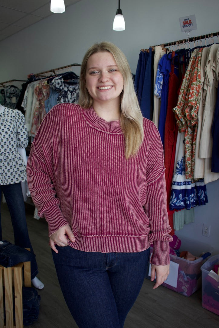 red oversized sweater