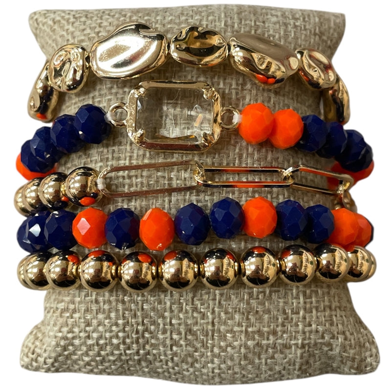 Blue and Orange Bead With Crystal Bracelet