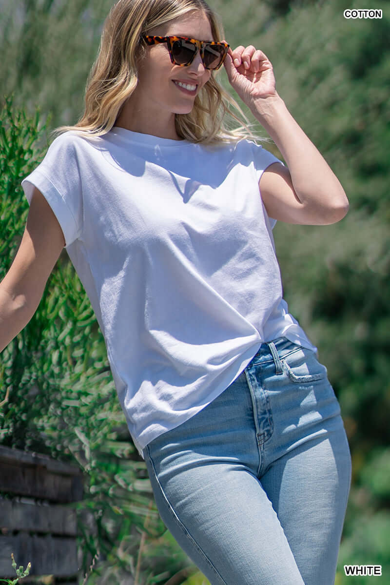 Cotton Folded Sleeve T-shirt
