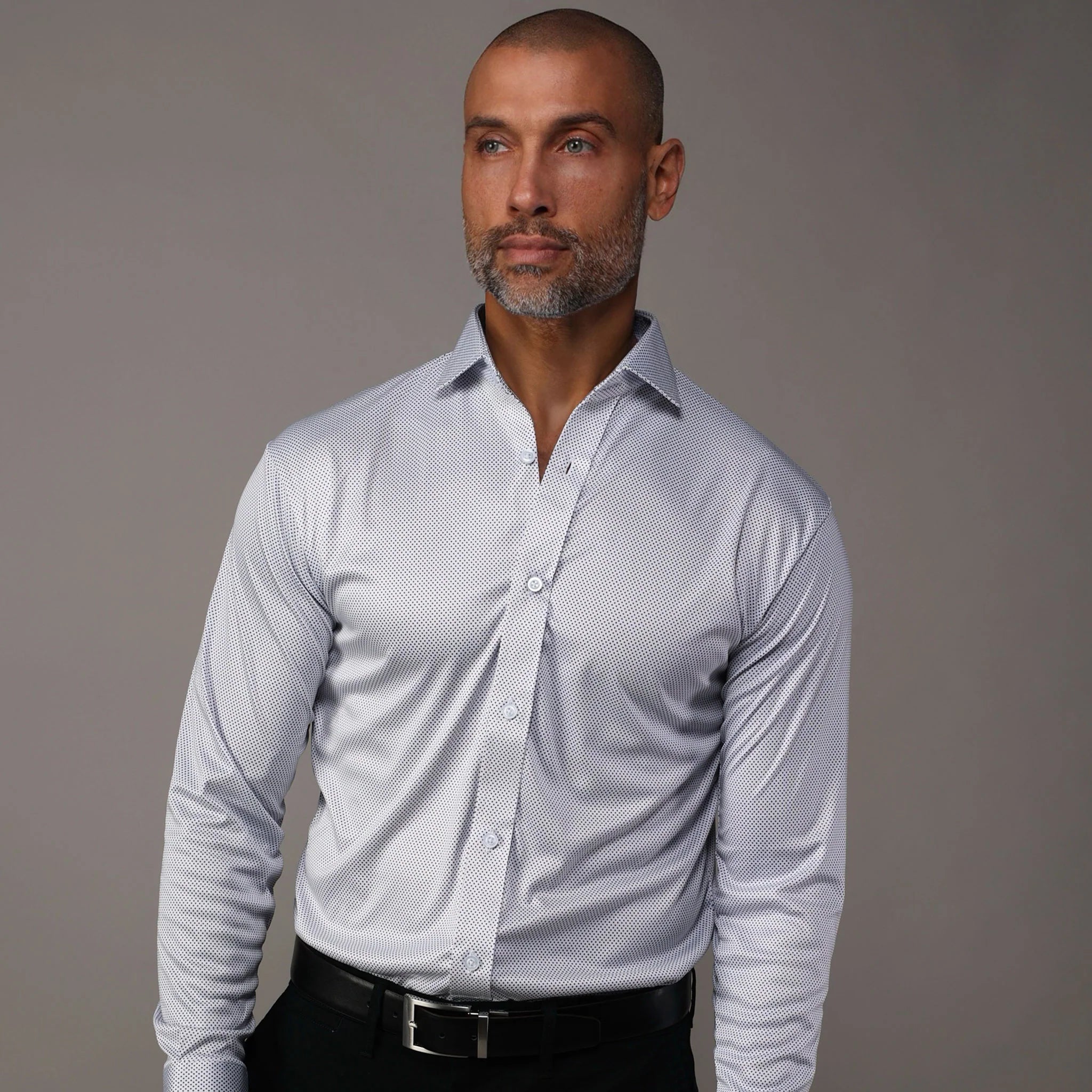Semi-Spread Collar-White Micro Dot Button Up