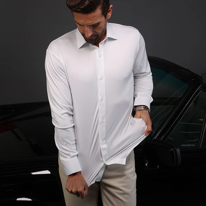 Flex Dress Shirt with Semi-Spread Collar White