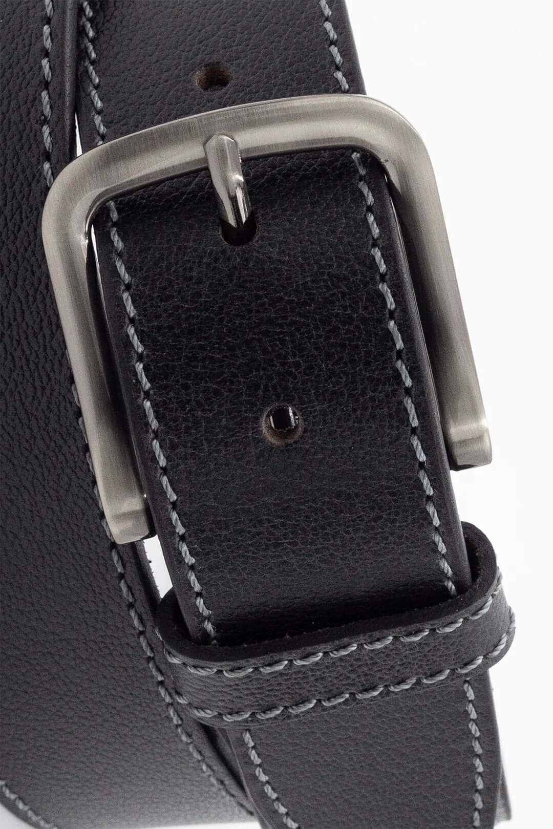 Textured Leather Belt-Black/Nickel Buckle