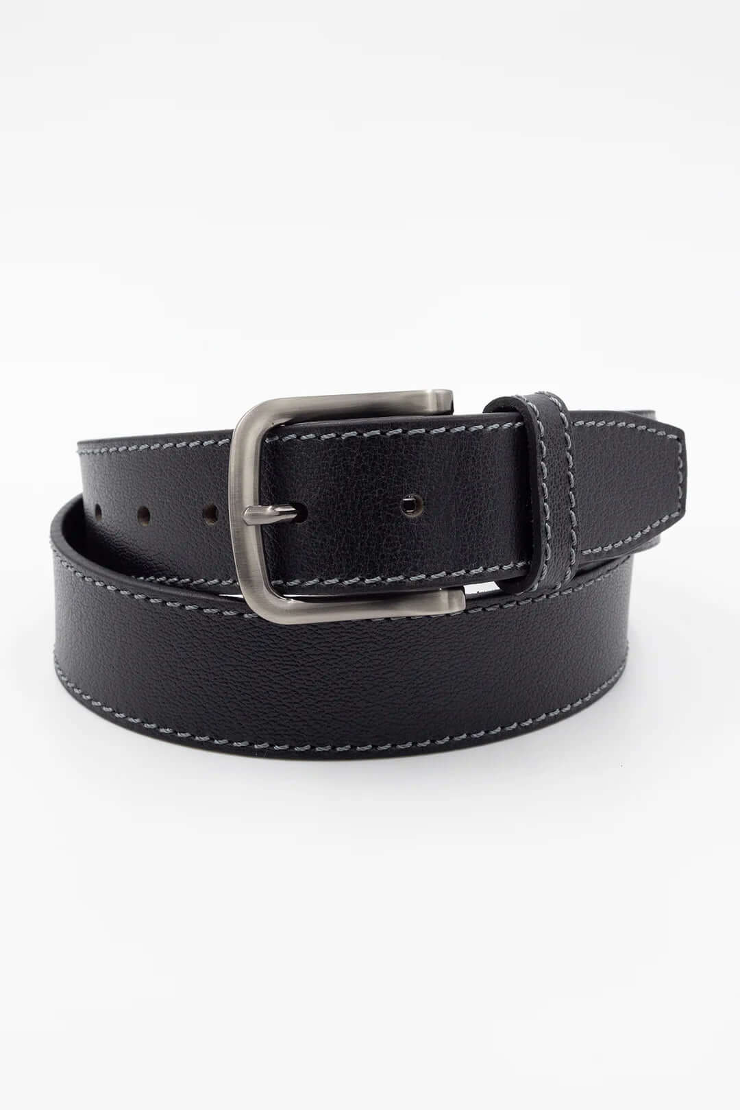 Textured Leather Belt-Black/Nickel Buckle