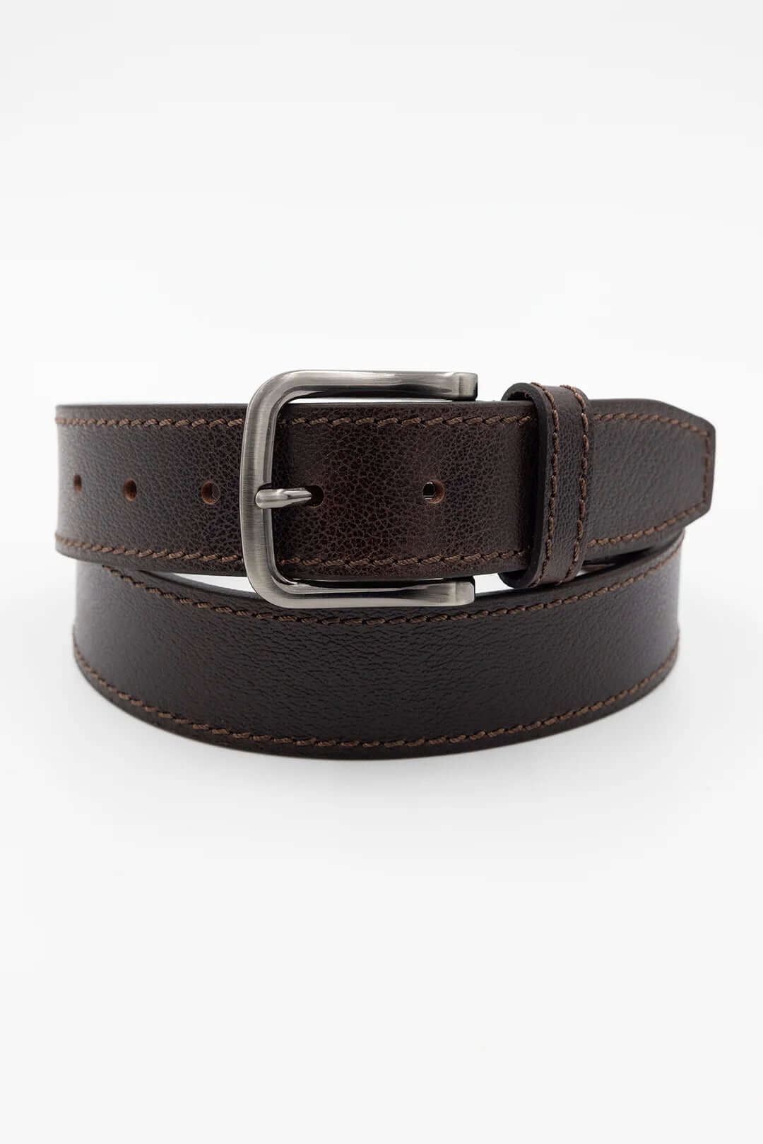 Textured Leather Belt-Brown/Nickel Buckle