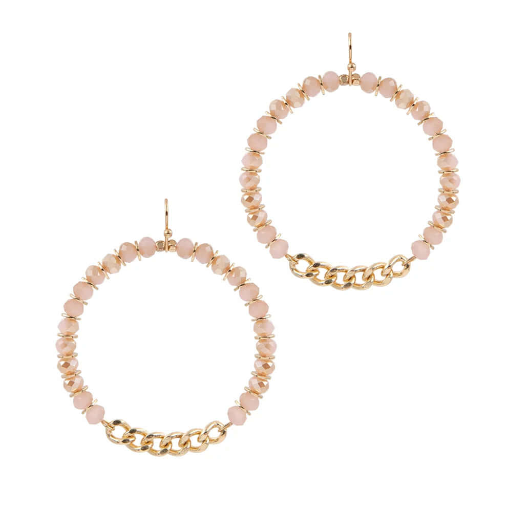 Mauve Crystal and Gold Chain Hoop 1.5"