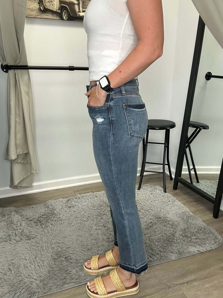 Mid Rise Release Hem Cropped Bootcut