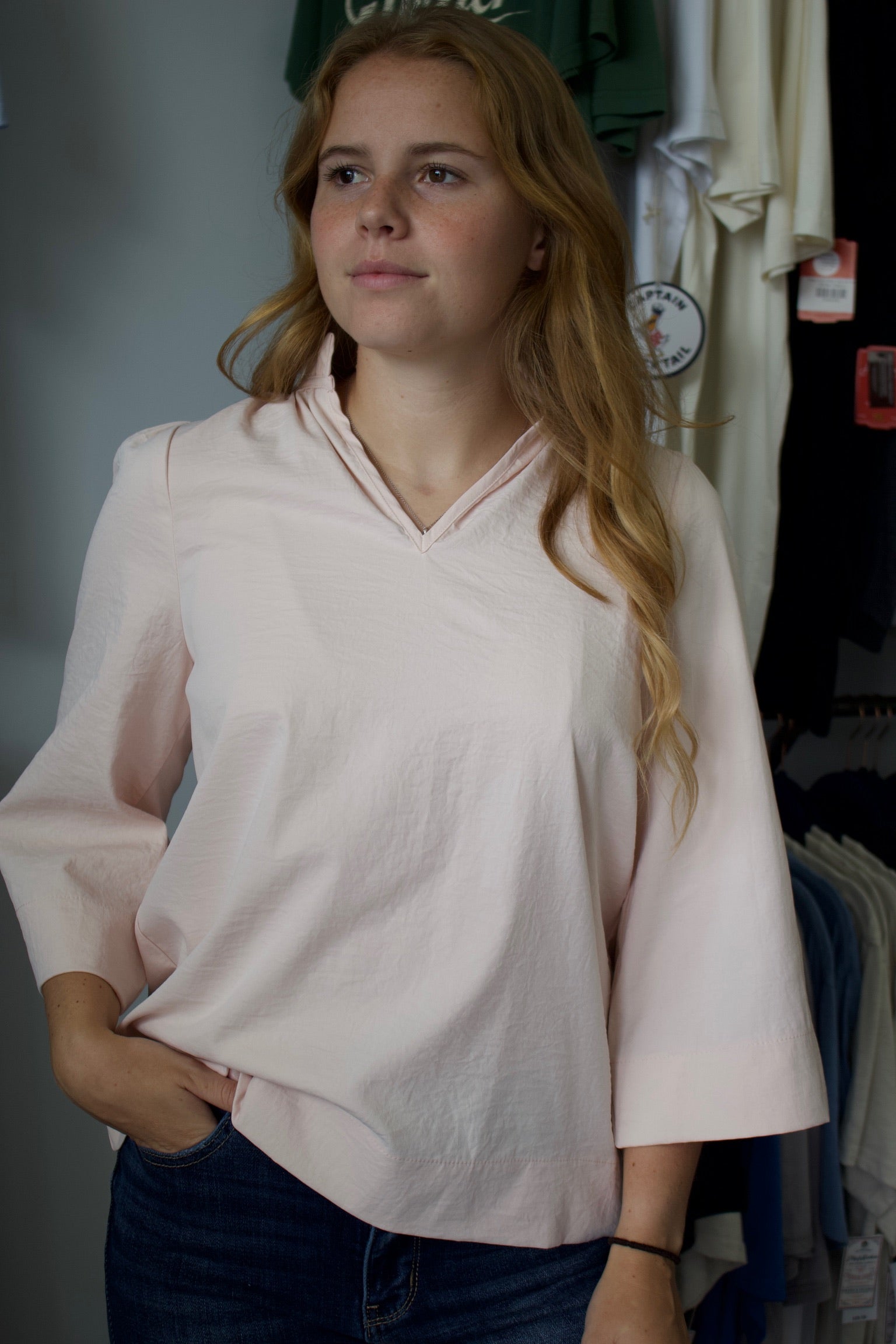 Blush Whisper Wide Sleeve Blouse