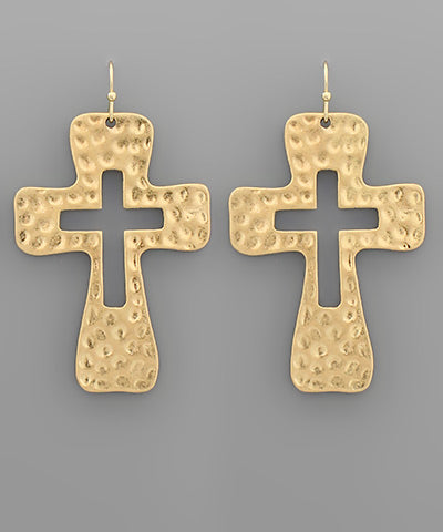 Hammered Open Cross Earrings