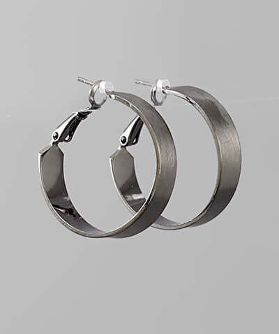 Flat Round Hoop Earrings hematite