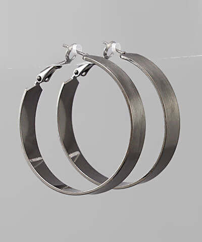 Flat Round Hoop Earrings hematite