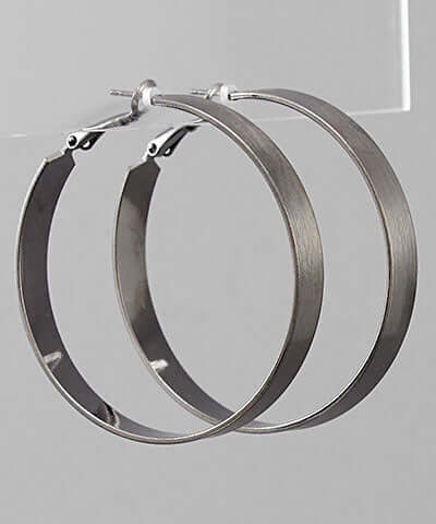 Flat Round Hoop Earrings hematite