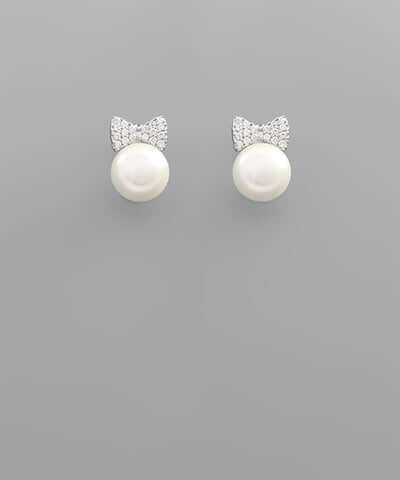 CZ Bow & Pearl Studs